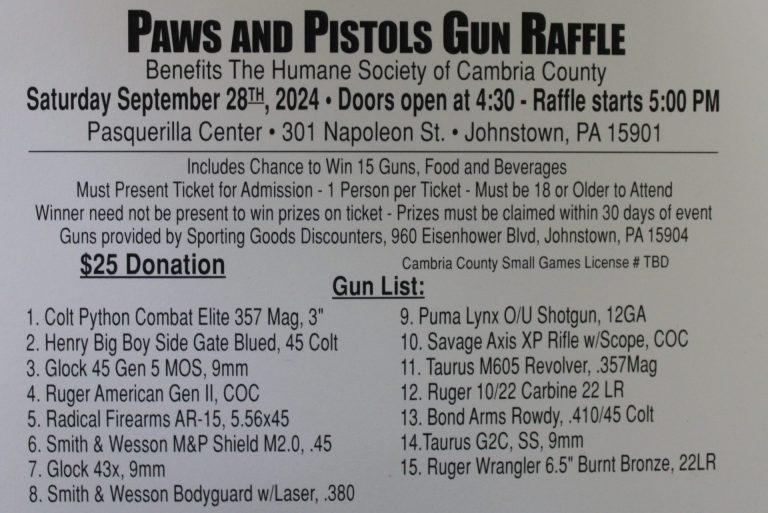 Paws and Pistols Gun Raffle - Humane Society of Cambria County PA