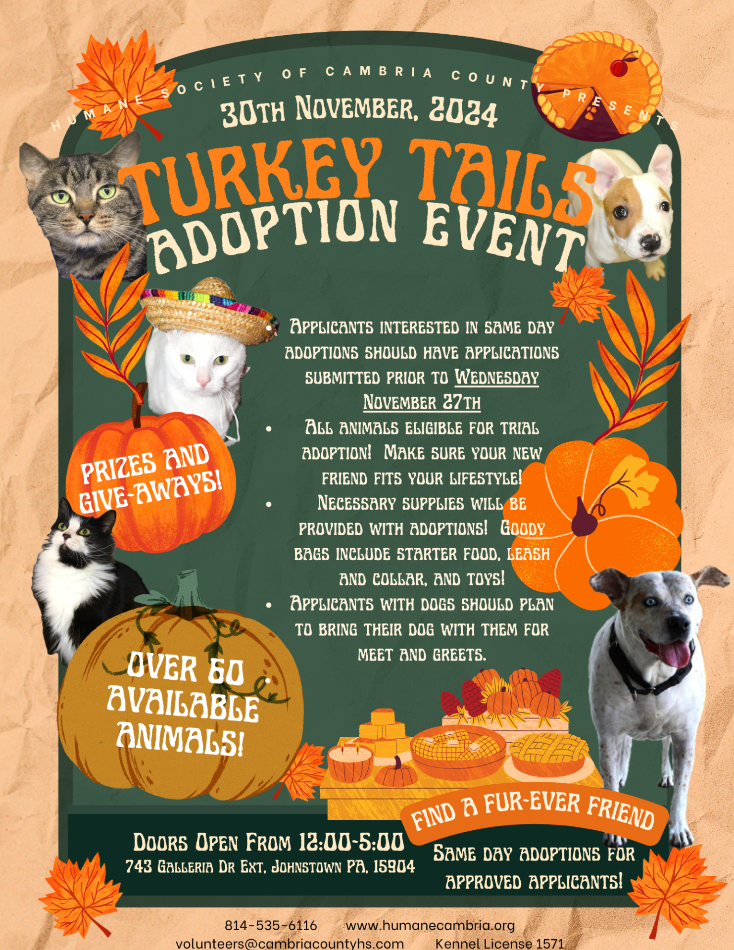 Turkey Tails Adoption Event - Humane Society of Cambria County PA