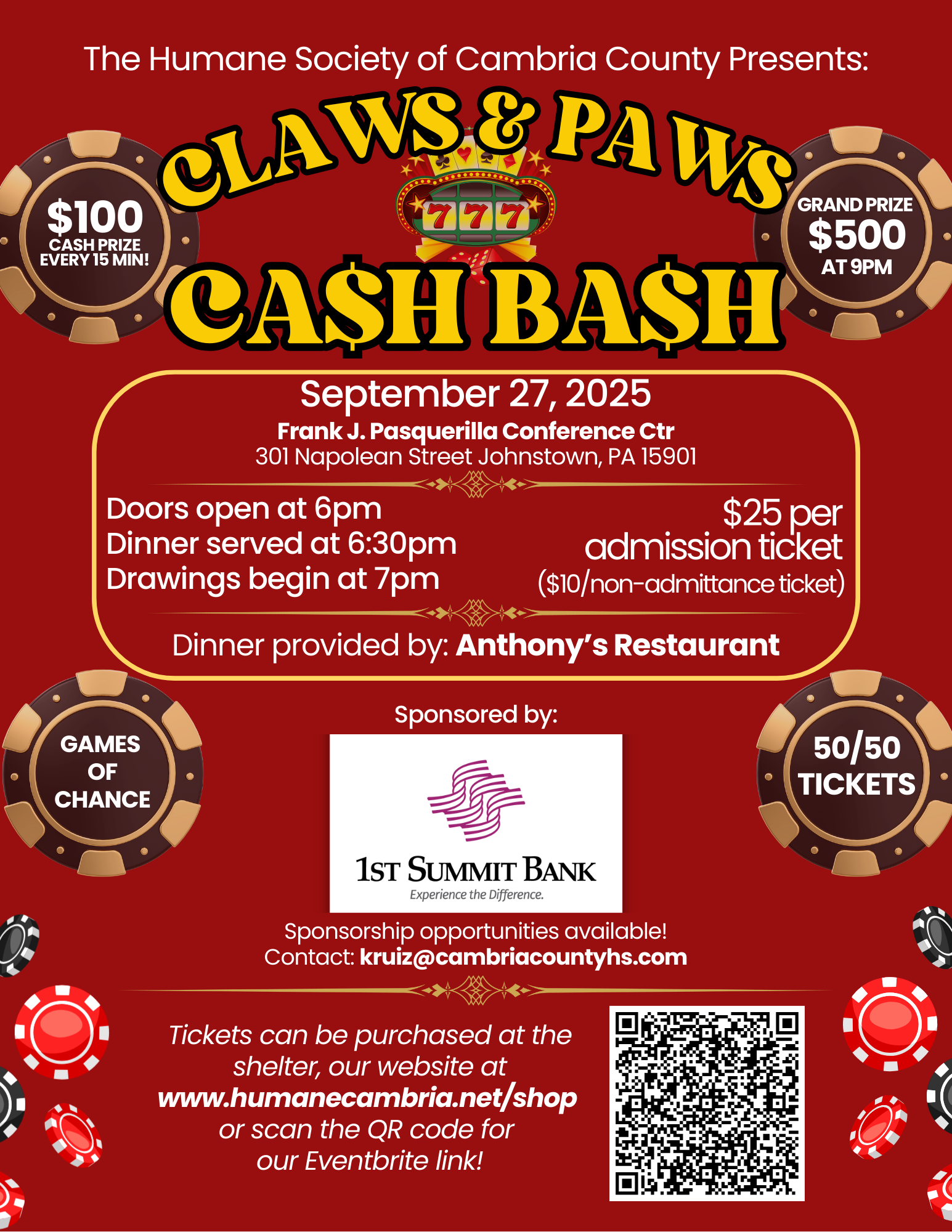 Claws & Paws CA$H BA$H - Humane Society of Cambria County PA